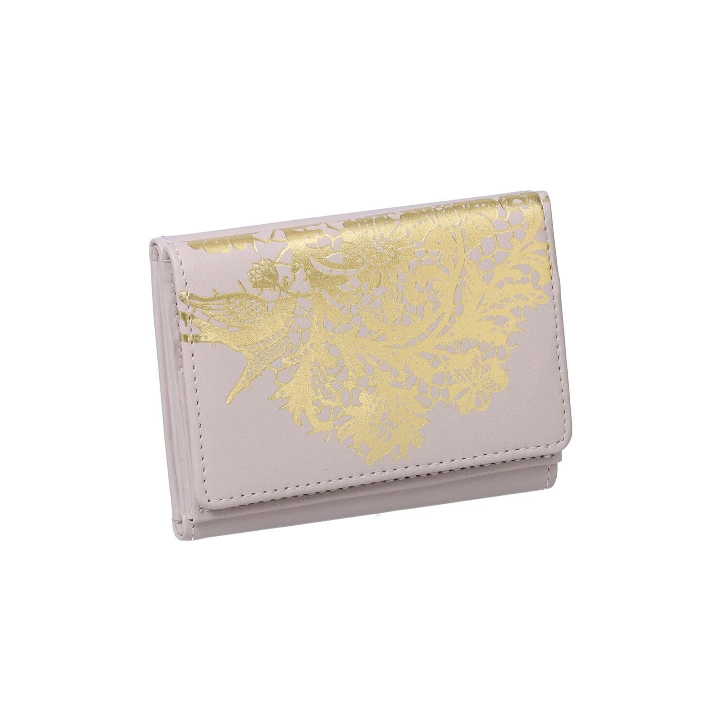 sato-ca(サトカ)|レース柄 箔加工 3つ折り財布 ミニ財布|日本革市