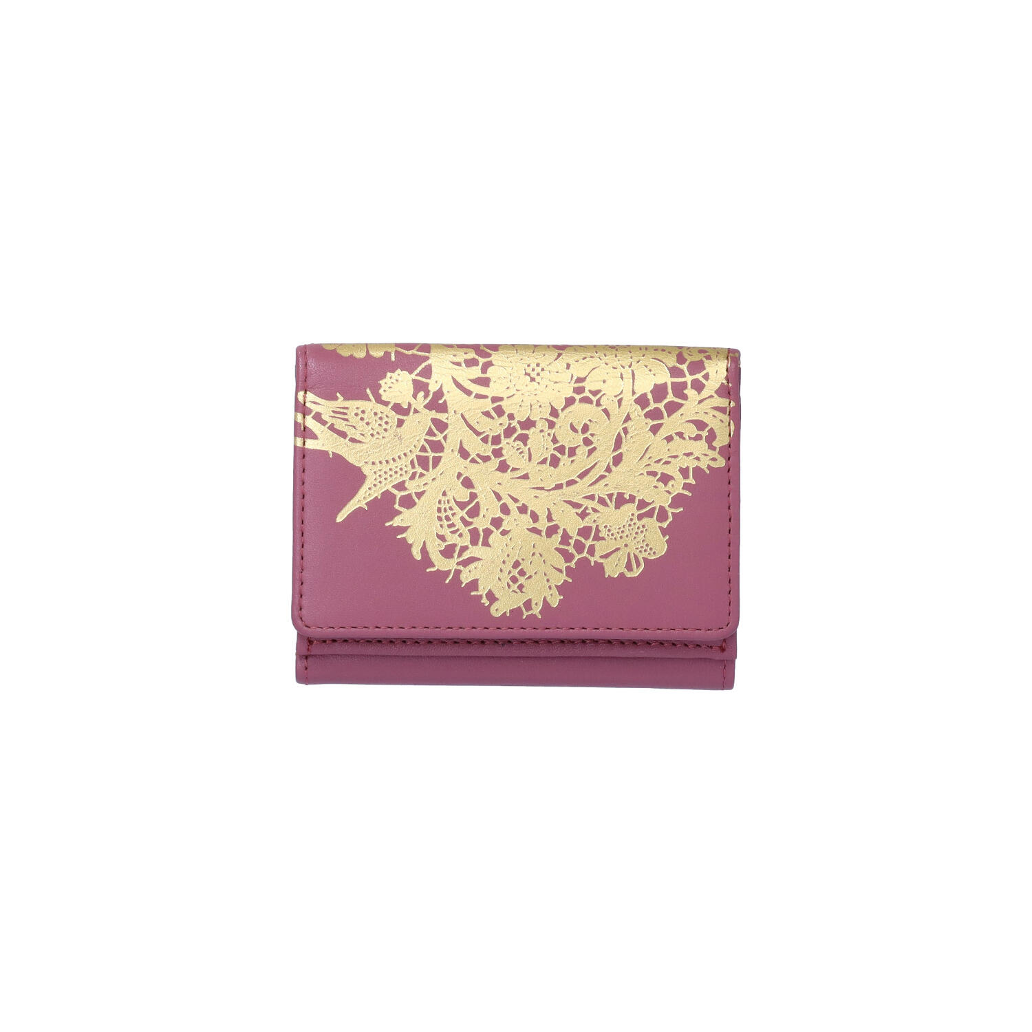 sato-ca(サトカ)|レース柄 箔加工 3つ折り財布 ミニ財布|日本革市